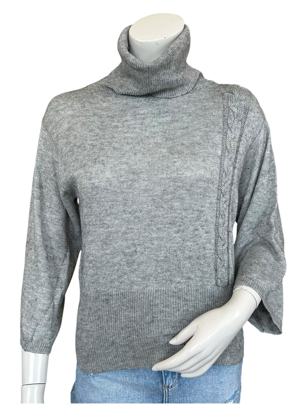 Anthropologie Sparrow Turtleneck 3/4 Wide Sleeve Wool Blend Gray Sweater Small